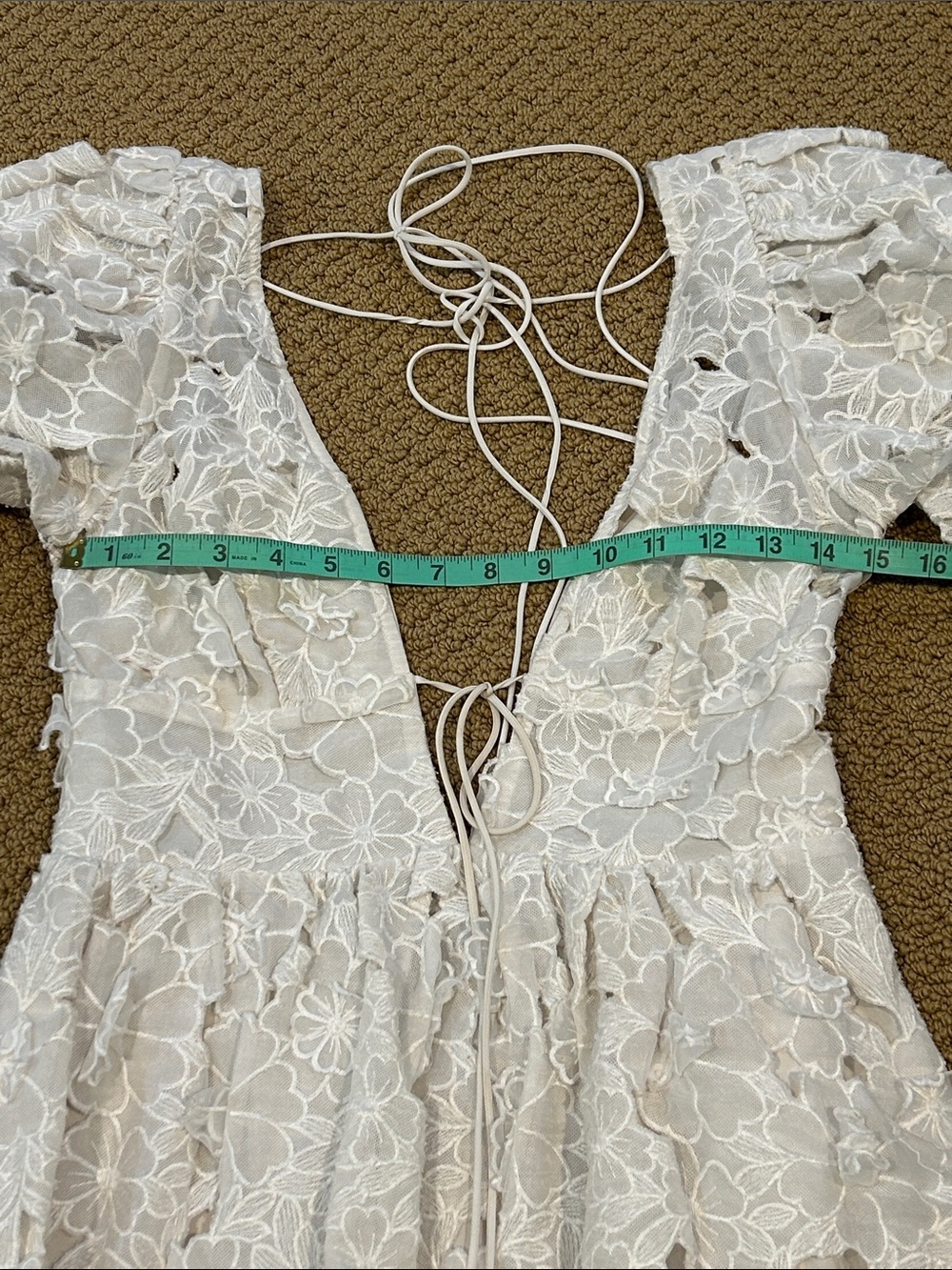 For Love & Lemons Leighton Mini Dress size Medium White Floral Applique - Picture 14 of 17
